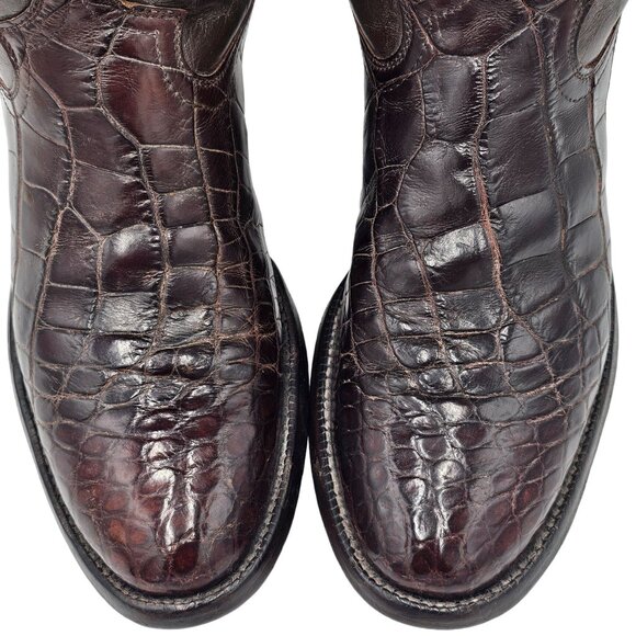 Bias Cut Alligator Cowboy Boots Vintage Exotic Custom 7.5D Brown Gator Western - Picture 2 of 16